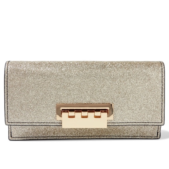 Zac Posen Earthette Glittered Leather Gold Clutch